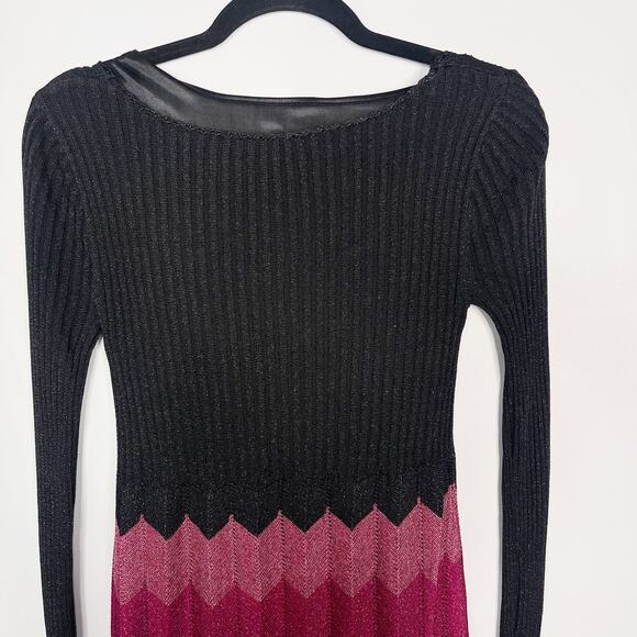 Laundry by Shelli Segal Small S Black Pink Striped Knit Long Sleeve Dress Scoop - Picture 6 of 8